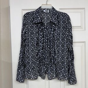 womens worthington black white Career Button Down top Sz.M
